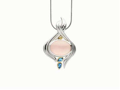 Green Quartz and Rose Quartz pendant in sterling silver, style P2745 - view 3
