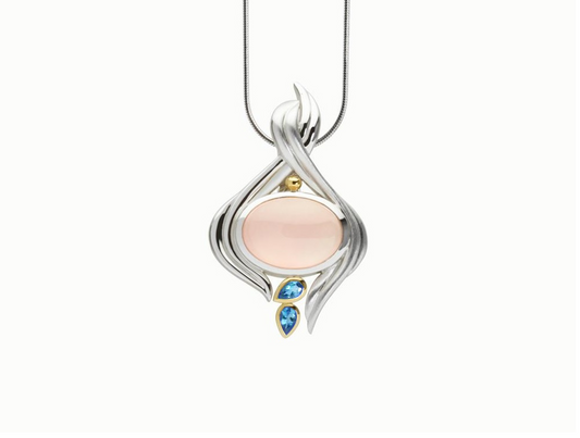 Green Quartz and Rose Quartz pendant in sterling silver, style P2745 - view 3