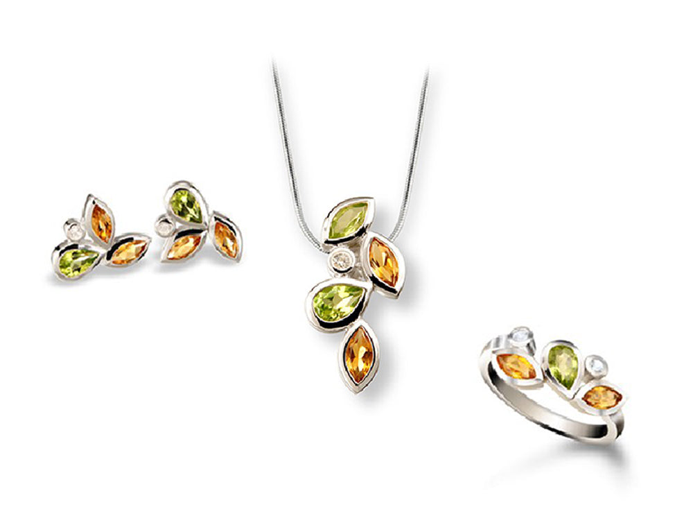 Citrine and Peridot jewelry set in sterling silver