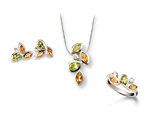 Citrine and Peridot jewelry set in sterling silver