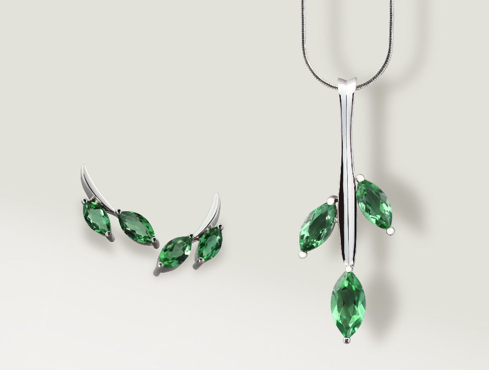Green Quartz jewelry set in sterling silver
