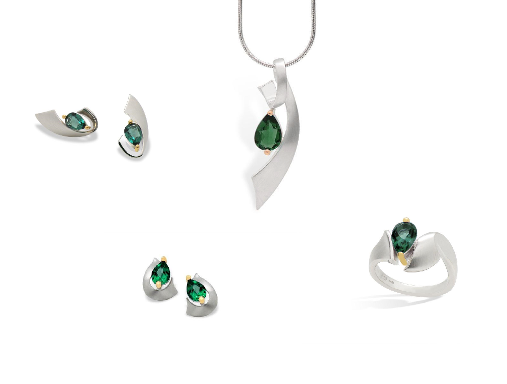 Blue Topaz and Green Quartz jewelry set in sterling silver