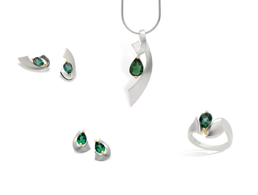 Blue Topaz and Green Quartz jewelry set in sterling silver