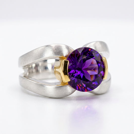 Amethyst and Garnet ring in sterling silver, style R5831 - view 2