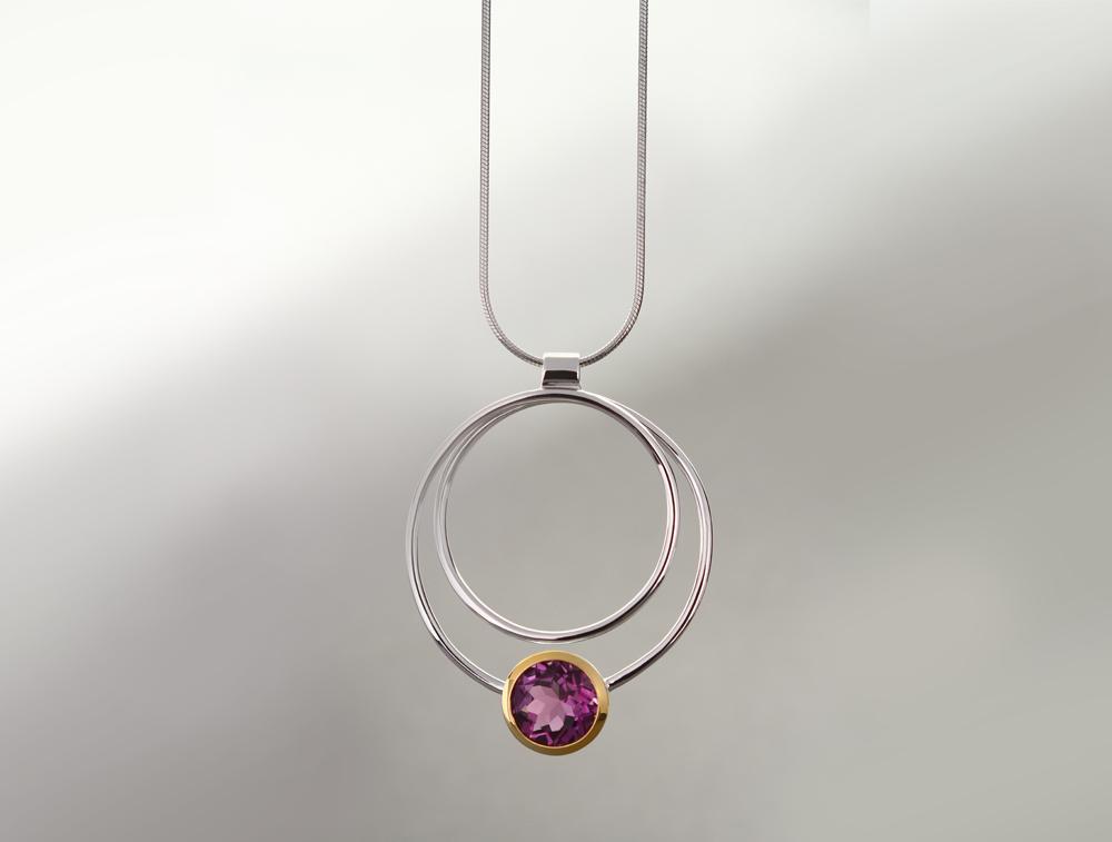 Green Amethyst and Amethyst pendant in sterling silver, style P6476 - view 6