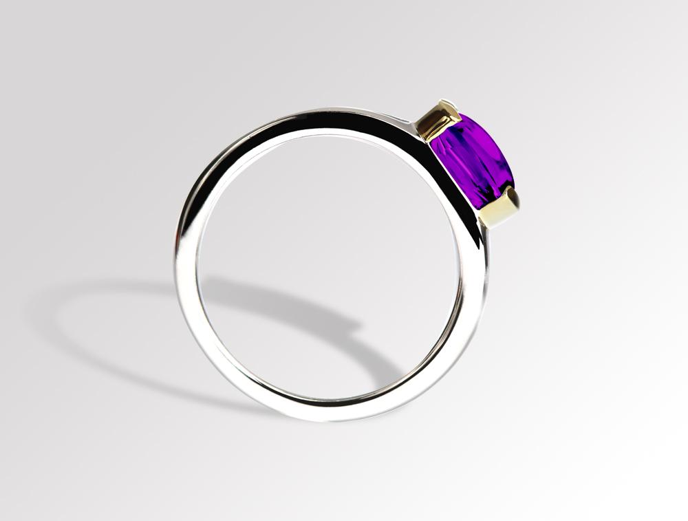 Amethyst and Blue Topaz ring in sterling silver, style R6096 - view 3