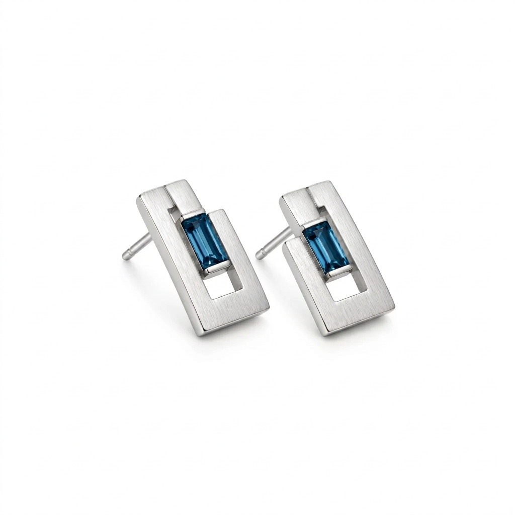 Blue Topaz and Garnet earrings in sterling silver, style E9360 - view 4