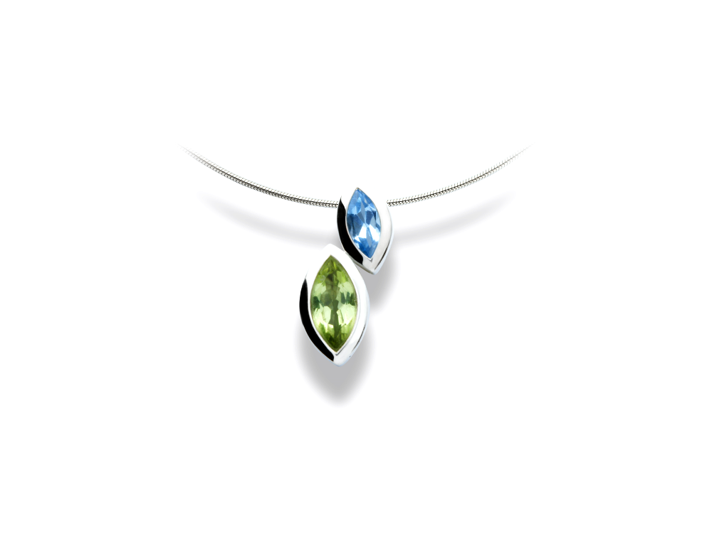 Blue Topaz and Peridot pendant in sterling silver, style P3916