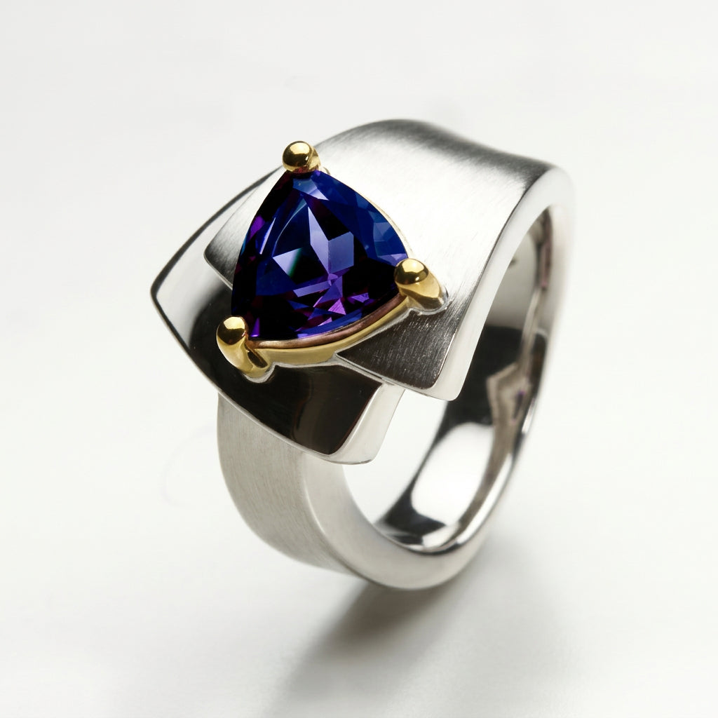 Amethyst and Blue Topaz ring in sterling silver, style R6109 - view 3