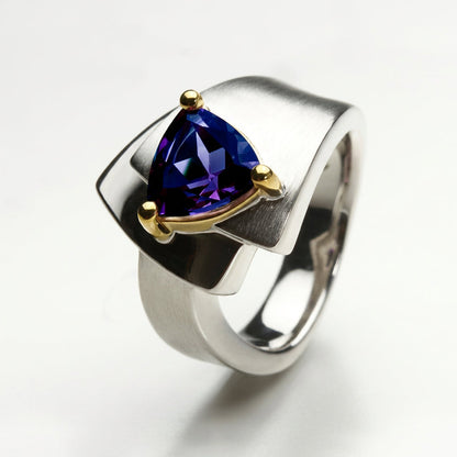 Amethyst and Blue Topaz ring in sterling silver, style R6109 - view 3