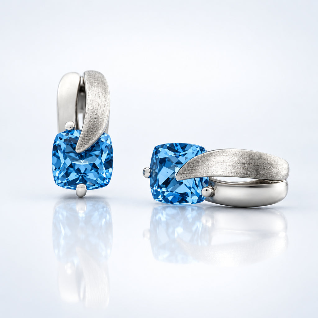 Blue Topaz and Garnet earrings in sterling silver, style E7360 - view 4