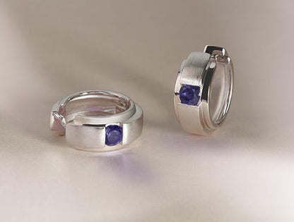 Garnet and Blue Topaz earrings in sterling silver, style E2095 - view 2