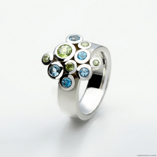 Amethyst and Blue Topaz ring in sterling silver, style R4511 - view 3