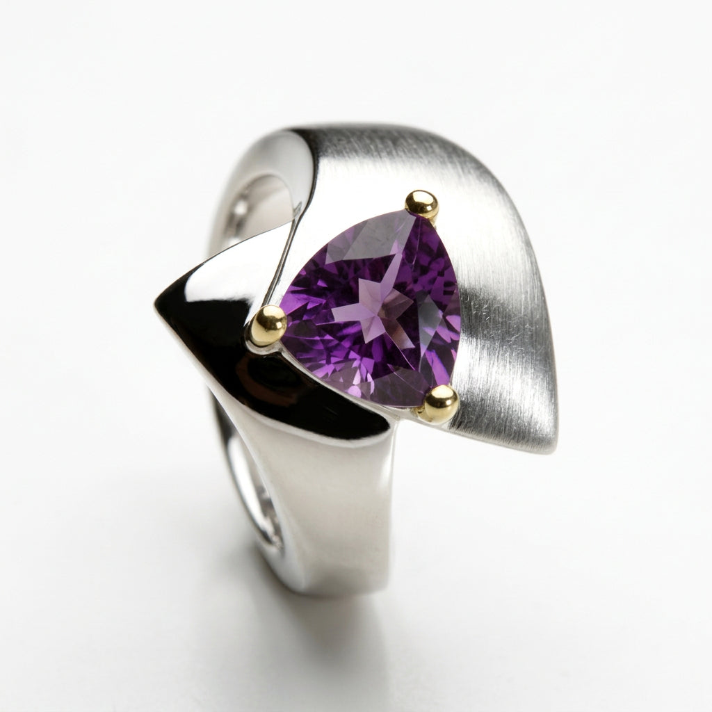 Amethyst and Blue Topaz ring in sterling silver, style R6108 - view 3