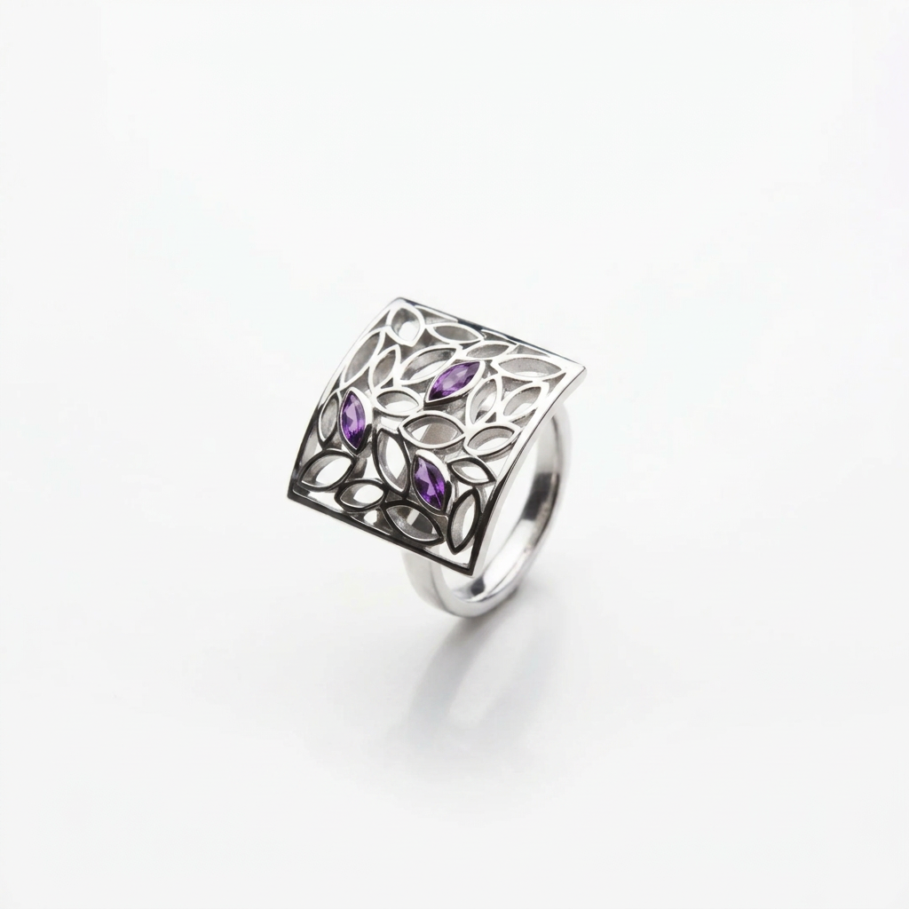Floral Gemstone Filigree Ring in 925 Sterling Silver | R4377