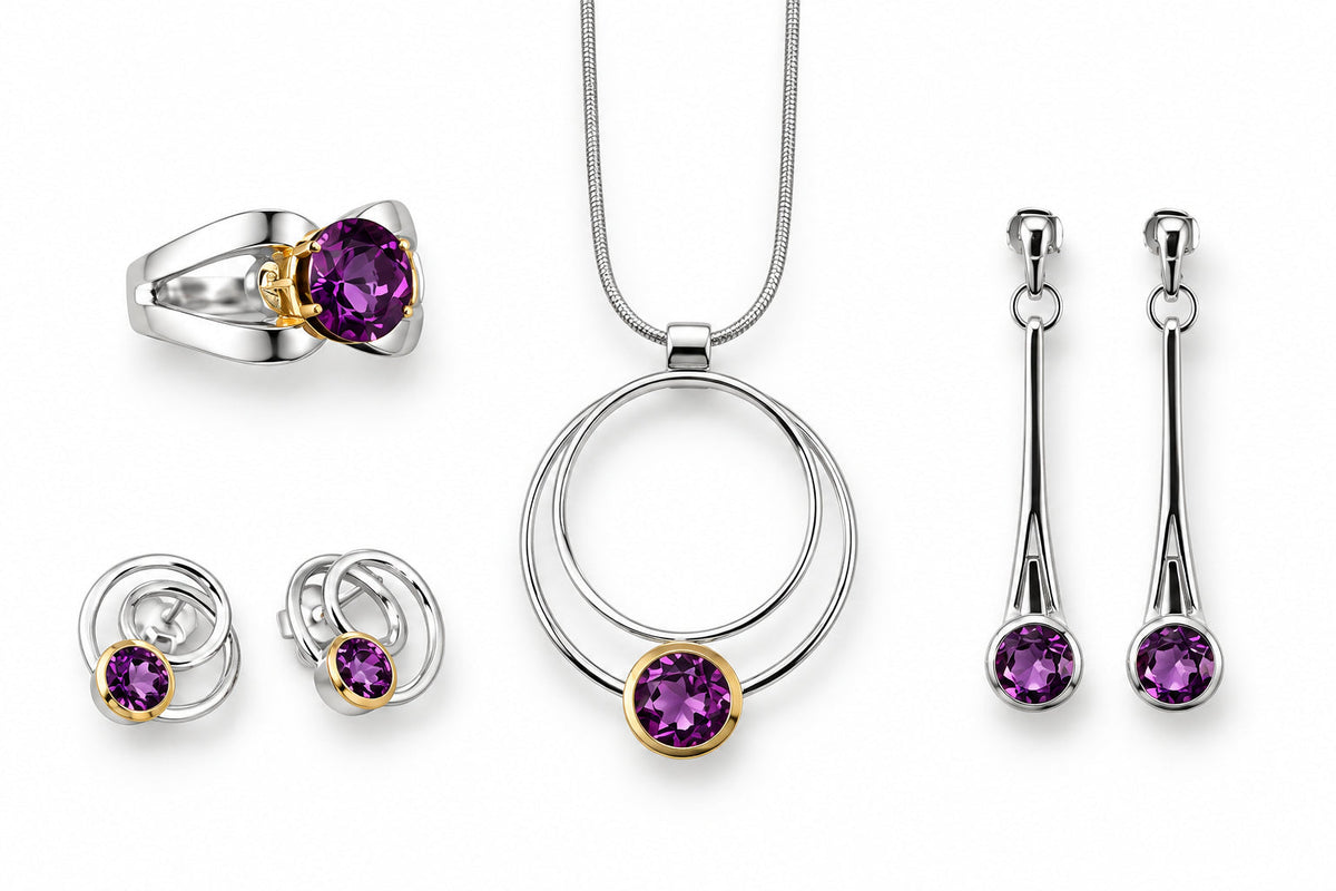 Amethyst and Blue Topaz jewelry set in sterling silver