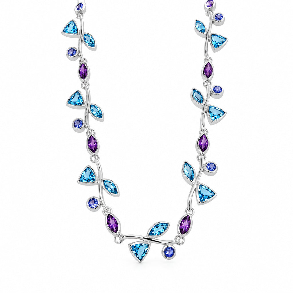 Amethyst, Blue Topaz and Tanzanite necklace in sterling silver, style N2077