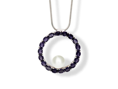 A Circle Of Gemstones W/ Pearl Earrings Set P37 - Iolite pendant - Set