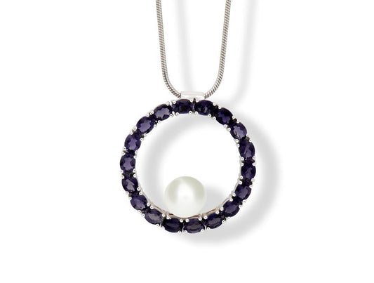 A Circle Of Gemstones W/ Pearl Earrings Set P37 - Iolite pendant - Set