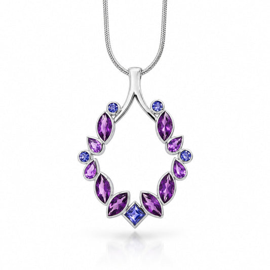 Amethyst and Iolite pendant in sterling silver, style P16518 - view 3