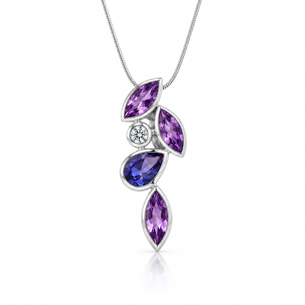 Amethyst, Iolite and White Topaz pendant in sterling silver, style P3843