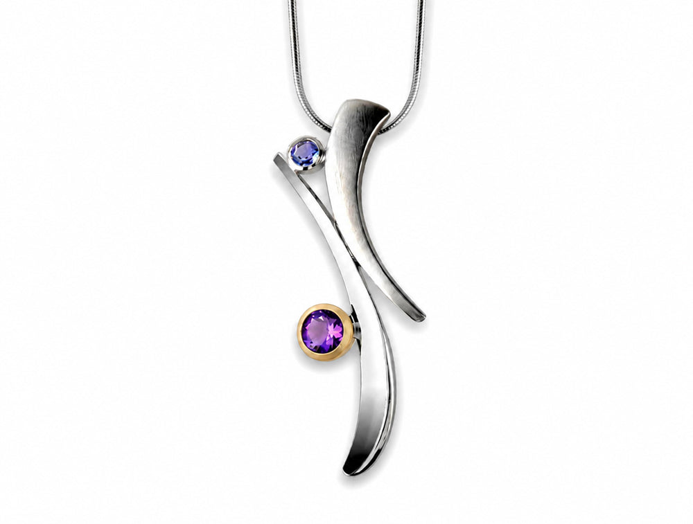 Amethyst and Green Quartz pendant in sterling silver, style P6105
