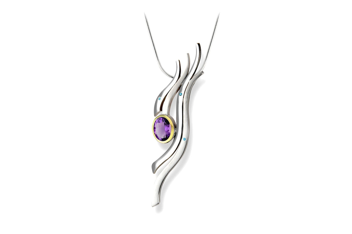 Amethyst and Blue Topaz pendant in sterling silver, style P6115 - view 4