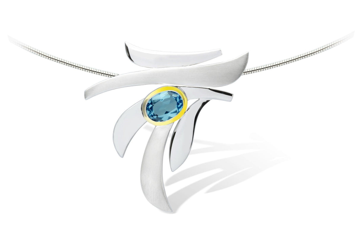 Blue Topaz and Garnet pendant in sterling silver, style P6138 - view 2