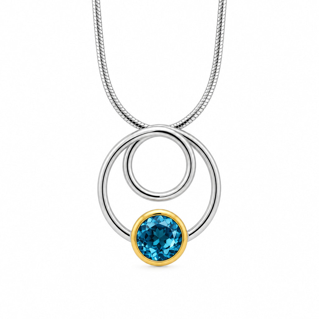 Citrine and London Blue Topaz pendant in sterling silver - view 3