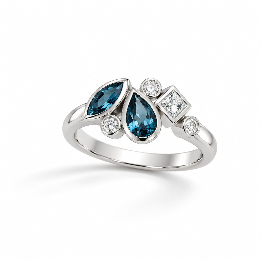 London Blue Topaz and White Topaz ring in sterling silver, style R3922 - view 3
