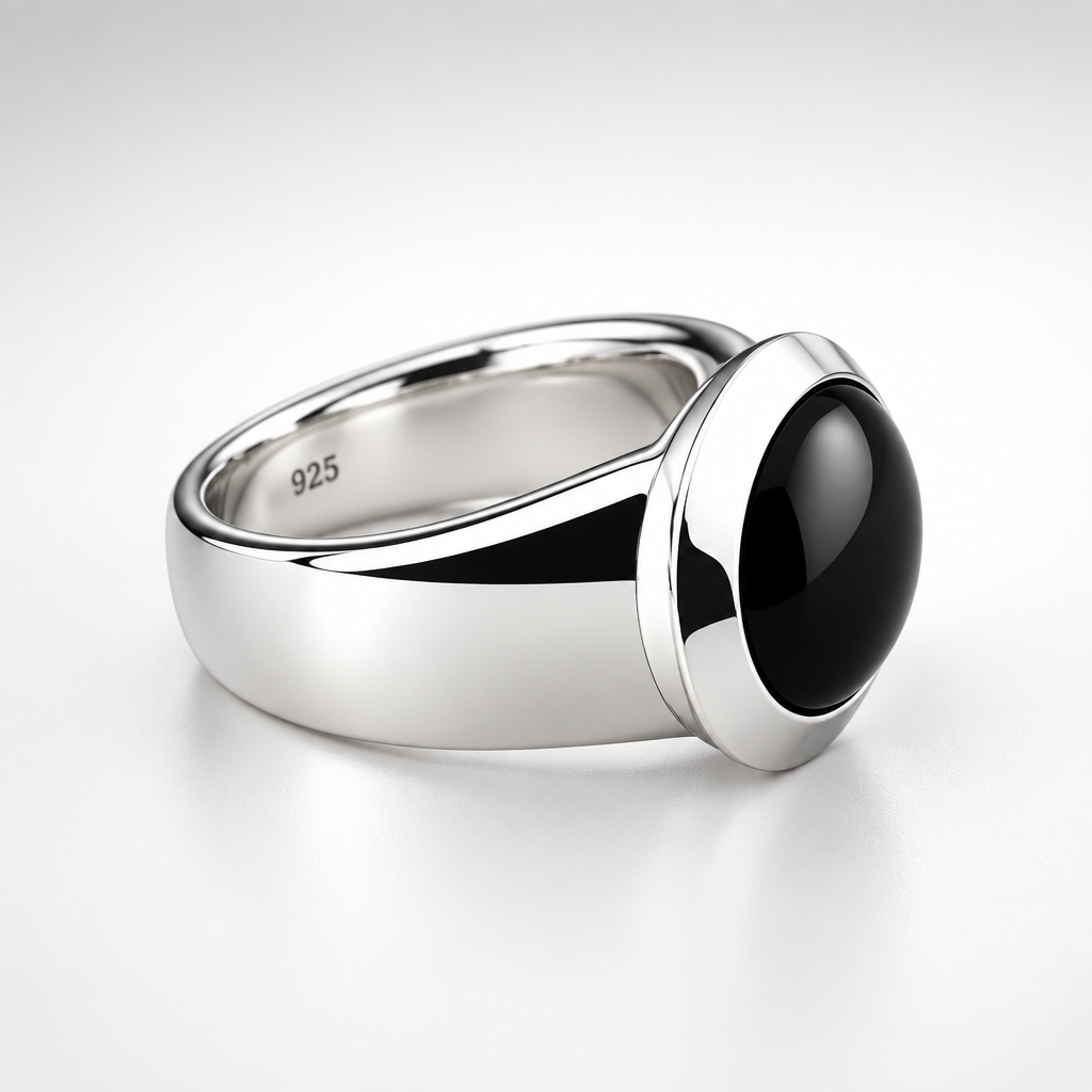 Black Onyx and Carnelian ring in sterling silver, style R4726