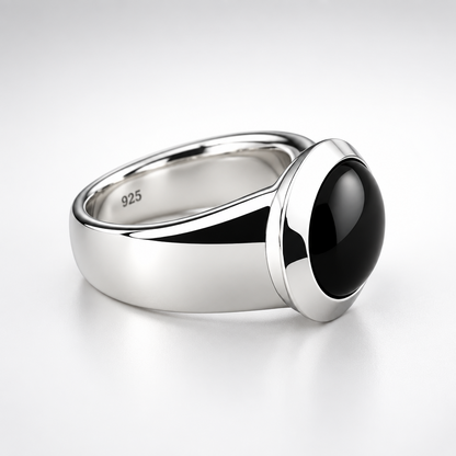 Black Onyx and Carnelian ring in sterling silver, style R4726