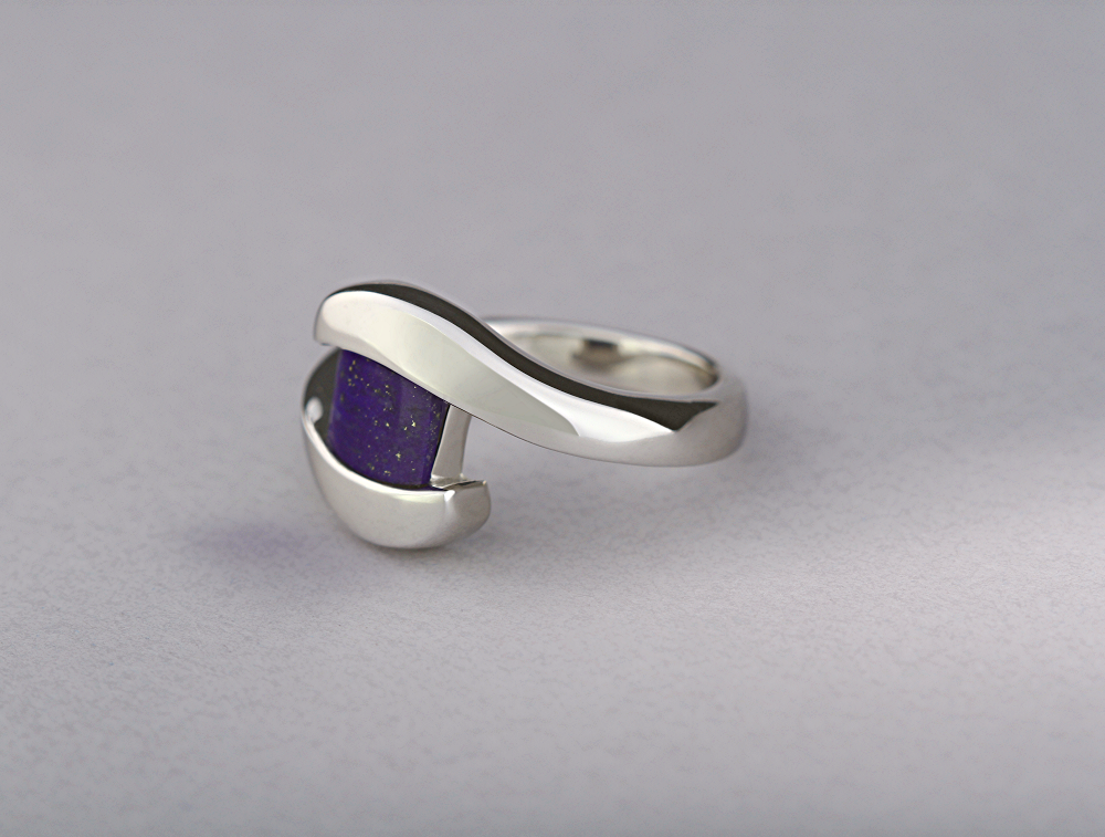 Blue Topaz and Garnet ring in sterling silver, style R4657 - view 3