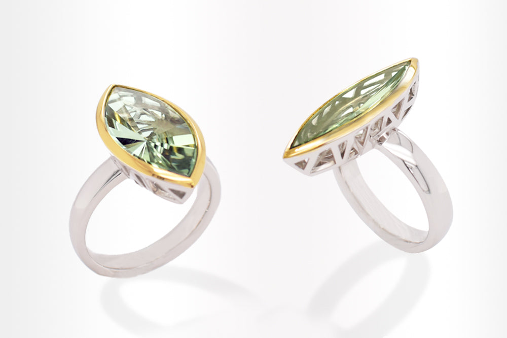 Green Amethyst and Amethyst ring in sterling silver, style R5950 - view 3