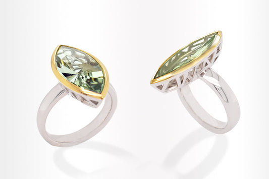 Green Amethyst and Amethyst ring in sterling silver, style R5950 - view 3