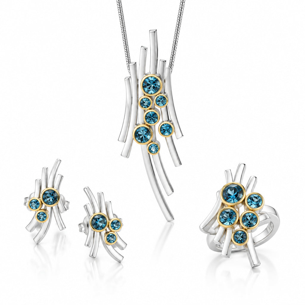 Garnet and London Blue Topaz jewelry set in sterling silver, style N101 - view 3