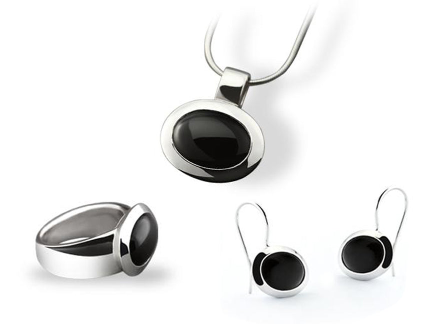 Black Onyx and Carnelian jewelry set in sterling silver