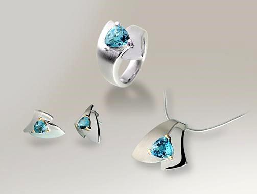 Contemporary Design W/ Blue Topaz in 925 Sterling Silver | Set JV-027