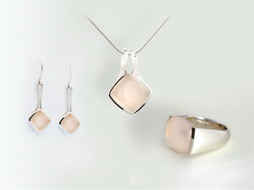 Rose Quartz jewelry set in sterling silver