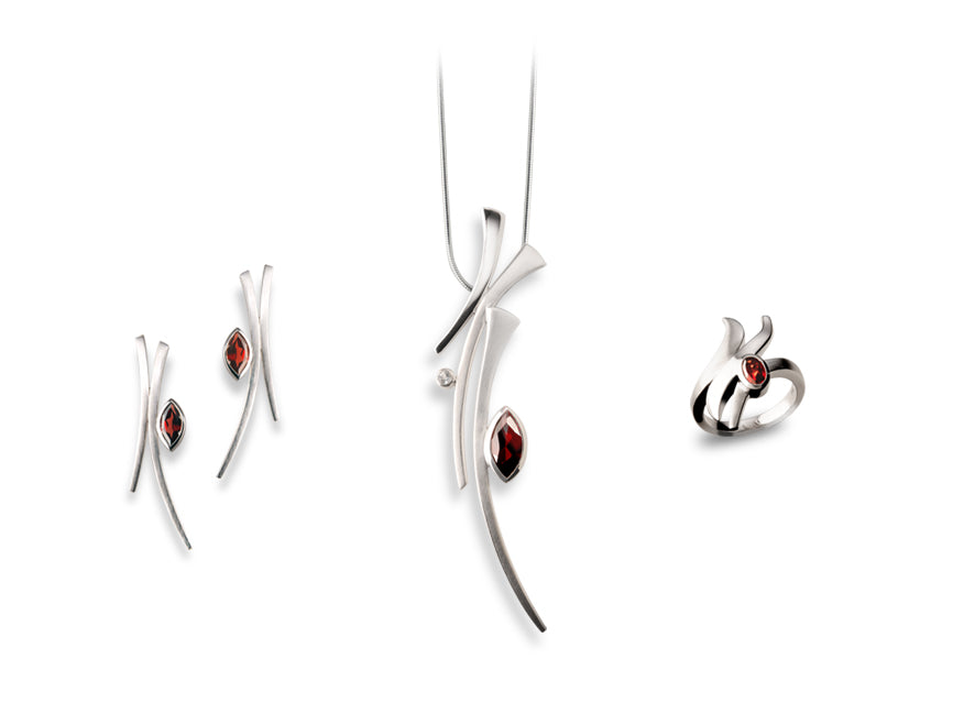 Blue Topaz and Garnet jewelry set in sterling silver, style P6104 - view 4