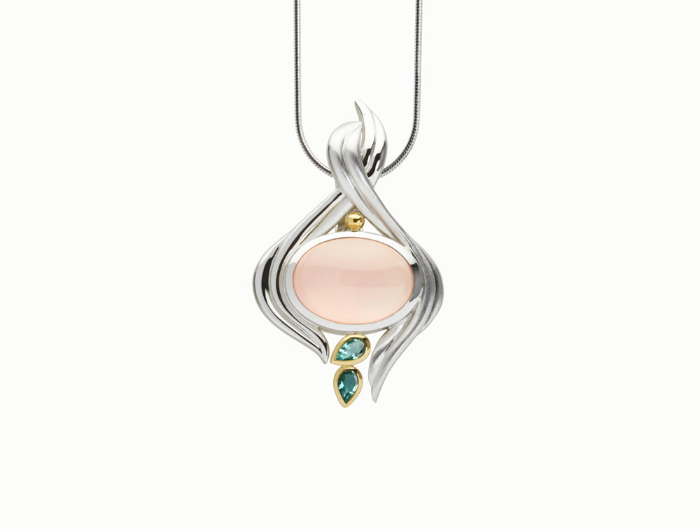 Green Quartz and Rose Quartz pendant in sterling silver, style P2745