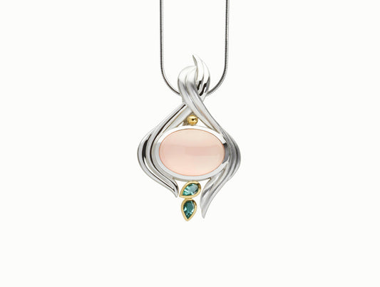 Green Quartz and Rose Quartz pendant in sterling silver, style P2745