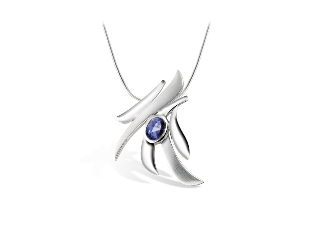 Blue Topaz and Garnet pendant in sterling silver, style P6138