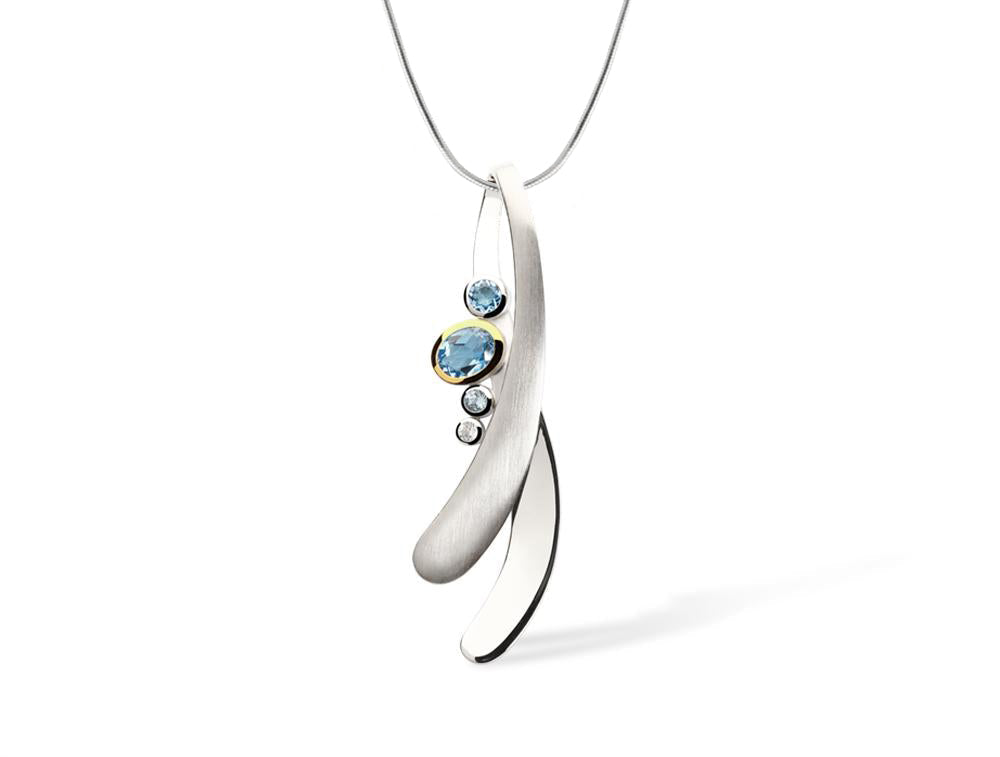 Blue Topaz, Sky Blue Topaz and White Topaz pendant in sterling silver, style P6141 - view 3
