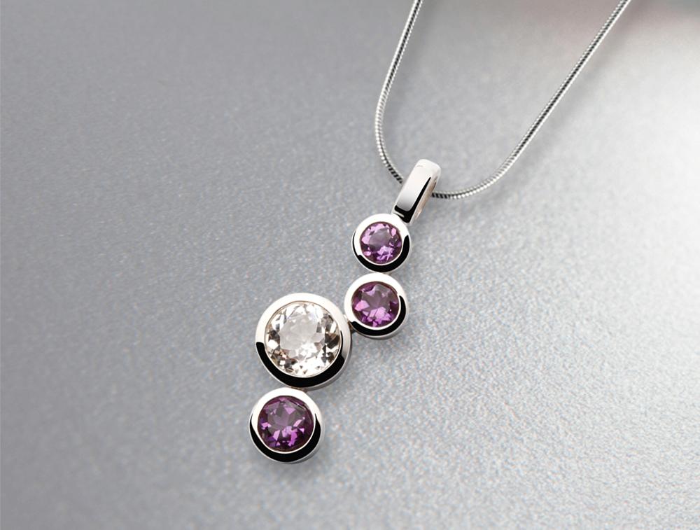 Amethyst and Rock Crystal pendant in sterling silver, style P4682