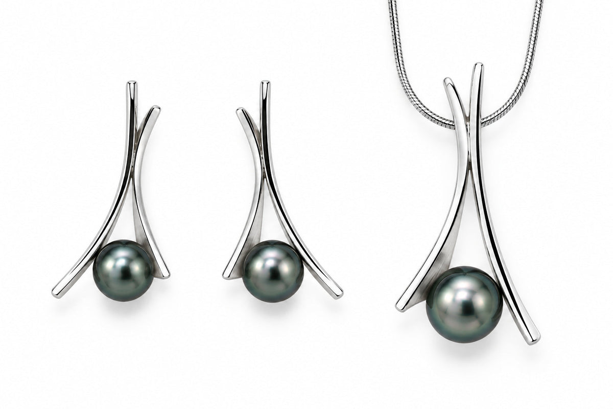Black Pearl jewelry set in sterling silver