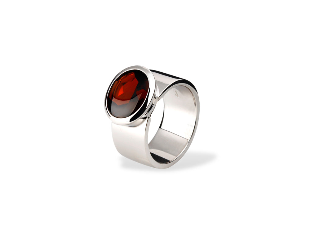 Blue Topaz and Garnet ring in sterling silver, style R3883