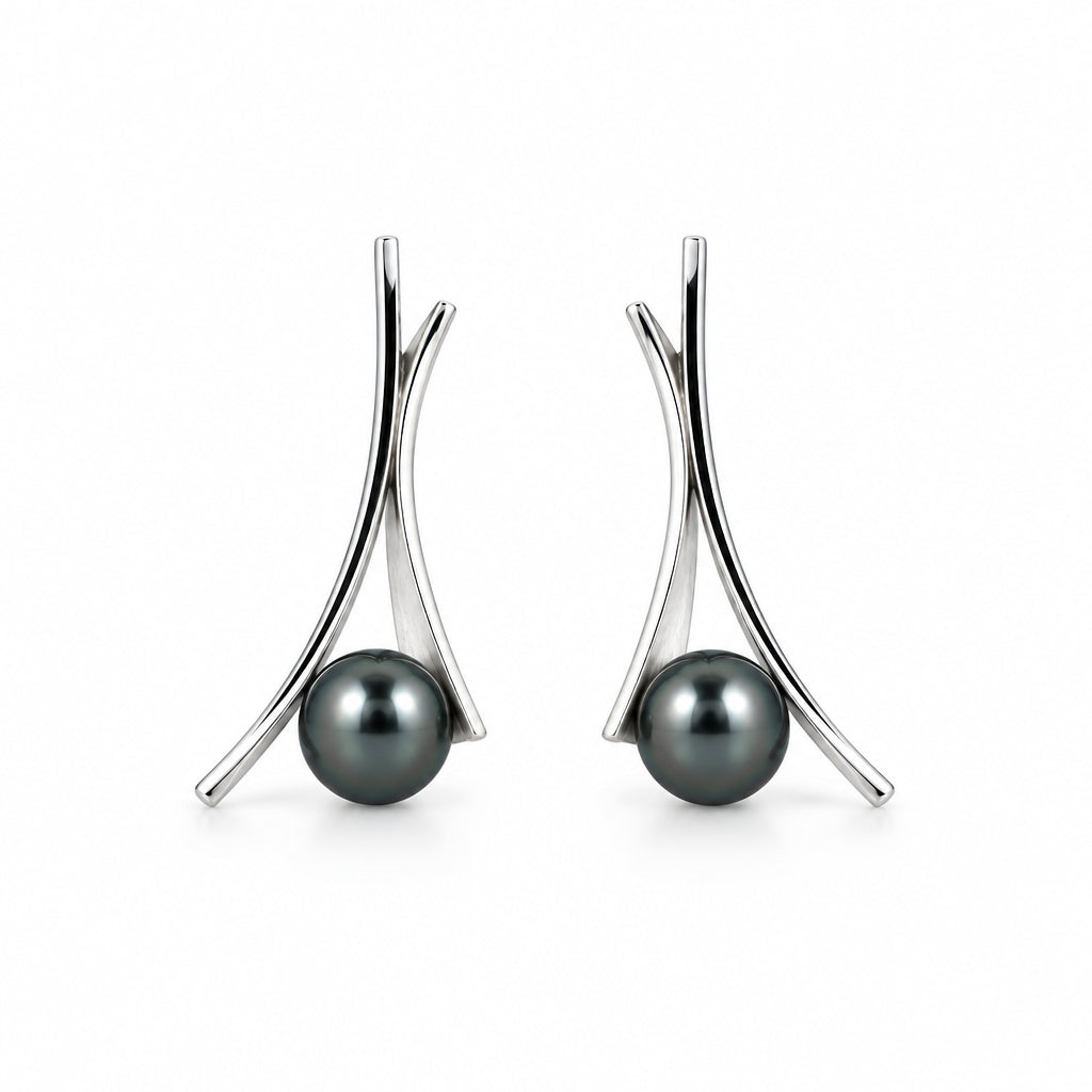 Black Pearl and Black Tahitian Pearl earrings in sterling silver, style E8115