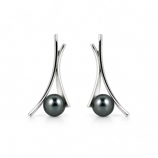 Black Pearl and Black Tahitian Pearl earrings in sterling silver, style E8115