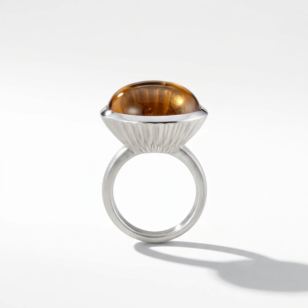 Lotus Cut Rose Quartz Ring in 925 Sterling Silver | R4734